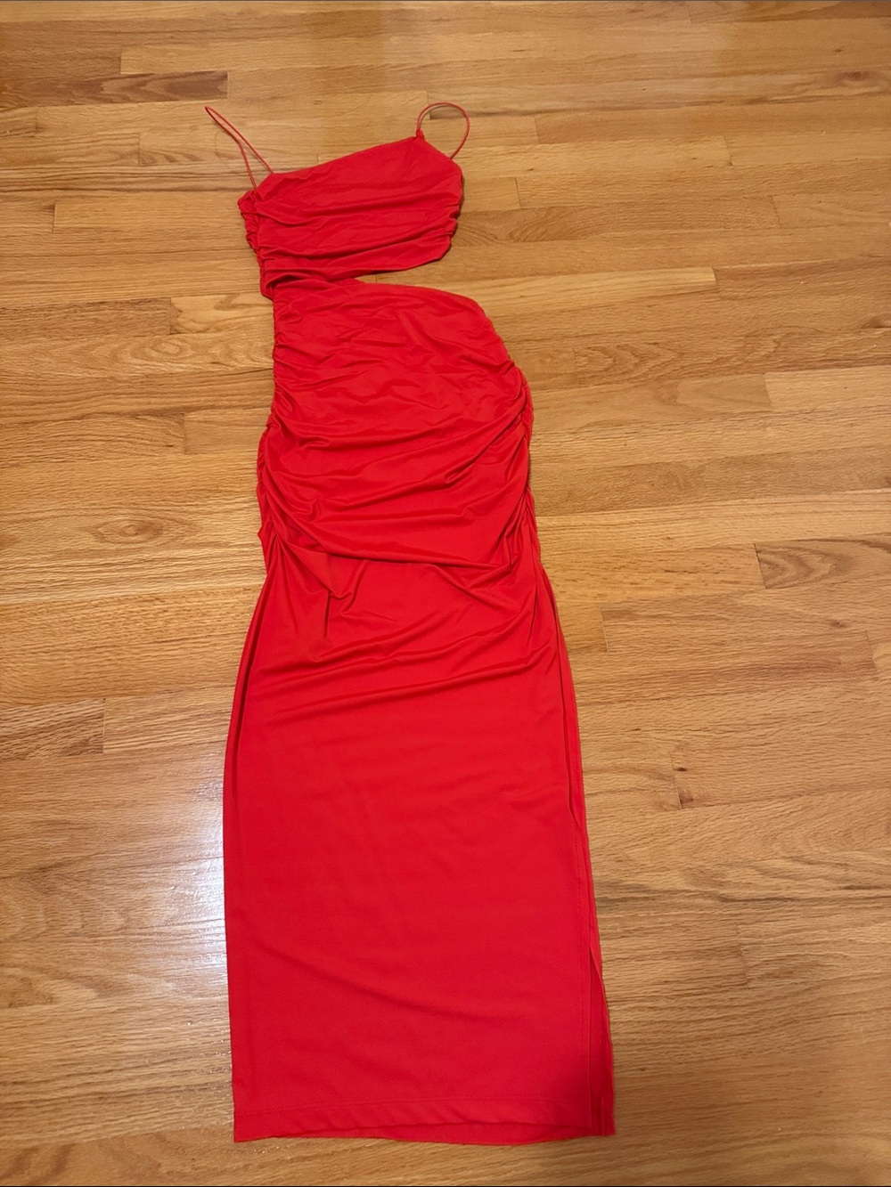Zara Red Backless Ruched Midi Dress